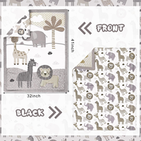 Ensemble de literie pour lit de bébé 3 pièces, animaux de la savane, éléphant, zèbre, lion, girafe, ensemble de lit de bébé neutre, comprend une couette, un drap-housse et une jupe
