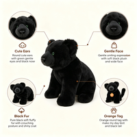 Ours en peluche noir réaliste assis, jouet en peluche d'ours simulé, coton PP, vente en gros d'usine OEM, cadeau pour enfants