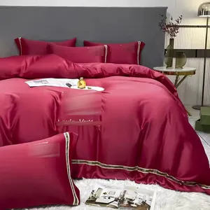 New Luxury Washed Cotton Silk Embroidery 4 Pcs Bedding Set King Size Comforter Set Luxury Bed Bedding