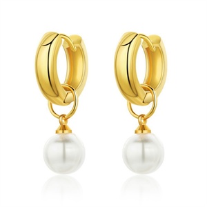 Ins Popular 18k Gold Plated Hoop <b>Earrings</b> <b>Fine</b> Pearl Pendant <b>Earrings</b> - Product Image 2