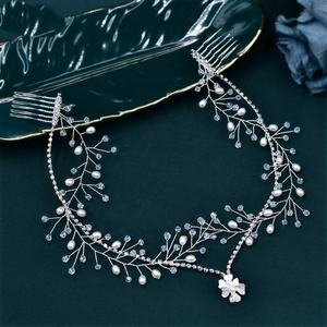 ربطة شعر من الفضة لؤلؤ الجبهة لحفلات الزفاف إكسسوارات شعر كريستال رأس للعروس مشط شعر كرمة - Product Image 4