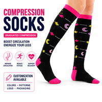 Chaussettes de compression graduée pour femmes et hommes, chaussettes de soutien jusqu'au genou, motifs colorés pour les voyages, le travail, les sports, logo personnalisé