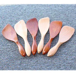 Japanese Style Wooden Rice Paddle Set 6 Pieces Hand Carved Natural Wood Spatula For Serving Rice And Cooking Utensils - Product Image 1