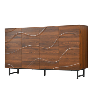 Buffet/Credenza moderne du milieu du siècle en noyer, sculpté géométriquement, avec pieds en métal, meuble de rangement polyvalent pour salon et salle à manger - Product Image 4