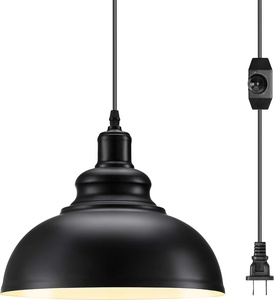 Candelabro industrial negro, <span class=keywords><strong>luz</strong></span> colgante de tapa de olla de altura ajustable de metal colgante para interiores - Product Image 1