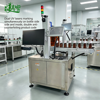 Machine de marquage laser UV double 10W tout-en-un avec têtes séparées AI/DST pour le codage QR et la date sur l'extérieur des bouteilles, idéale pour les usines de cosmétiques