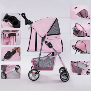 Nouvelle conception, poussettes pour chiens de petite taille en tissu Oxford 300D avec structure en fer, couleur rose, à prix avantageux - Product Image 3