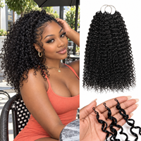 Extensions de cheveux bouclés au crochet en fibres protéinées de 18 pouces, 50g, faits à la main, noir naturel, pour femmes, en stock