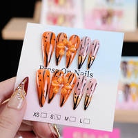 Offre Spéciale : Faux Ongles Longs Cercueil à Coller, Acrylique Couverture Complète, Fleurs 3D, Paillettes Dorées, Logo Personnalisé, Vente en Gros pour Marques