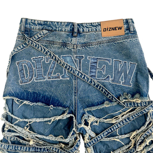 DiZNEW Vente en gros de vêtements de rue, logo personnalisé, <span class=keywords><strong>jeans</strong></span> surdimensionnés vintage délavés à l'acide, <span class=keywords><strong>jeans</strong></span> courts en denim, vente en gros - Product Image 3
