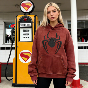 Sweat à capuche surdimensionné <span class=keywords><strong>pour</strong></span> femme, style streetwear personnalisé, 100 % coton épais, anti-plis, anti-boulochage, délavé à l'acide, style rétro, fourniture ODM - Product Image 3