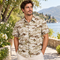 Kemeja Pantai Hawaii Pria Musim Panas Cepat Kering Bernapas Tanpa Jahitan Bermotif Spandex/Poliester Anti Kusut Grosir 180g