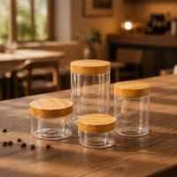 Pot de stockage vide de 200 ml de qualité alimentaire pour noix, bonbons, fruits secs, petit pot en plastique PET avec couvercle en plastique imprimé imitation bois