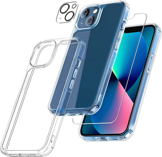 2 Pack 3 Pack Custom Premium Clear Phone Case with Tempered Glass Screen Protector Camera Lens Protector