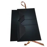 カスタムロゴパッケージ折りたたみ式磁気サテン収納化粧品ドレスリボン付きブラックギフトボックス
