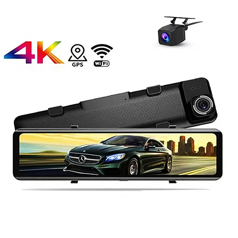 4K 2160P רכב Dvr 12 "זרם מדיה Dashcam מראה אחורית G-חיישן ראיית לילה רכב שחור תיבת מצלמת דאש מצלמה וידאו