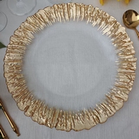 Assiettes de présentation rondes en verre transparent de 13 pouces avec bord doré pour la décoration de table lors de fêtes et événements