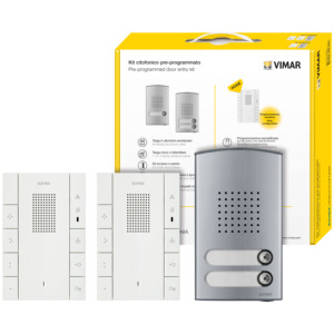 Kit d'entrée programmé Vimar pour système d'interphone 2 familles avec plaque en aluminium anodisé pour montage encastré et en saillie - Product Image 1