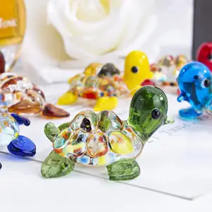 Set Of 6 Handmade Mini Sea Turtle Art Crystal Glass Blown Sea Animal Figurines Desk Home Decoration