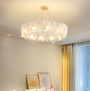 Zeal Lighting Modern <b>White</b> Glass Petal Crystal Chandelier LED Round Ceiling Light 2700K <b>Living</b> <b>Room</b> - Product Image 3