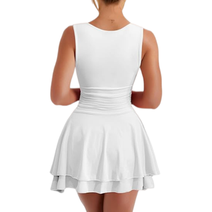 Vestido Mini con Volantes para Mujer, Diseño Personalizado de Fabricante, Nuevo, Color Blanco, Sin Mangas, Cuello Cuadrado, Estilo Casual para Vacaciones - Product Image 2