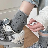 Chaussettes courtes en coton tricotées pour femme, anti-bactériennes, fines, motif à pois, style décontracté, avec logo, pour printemps, été, automne