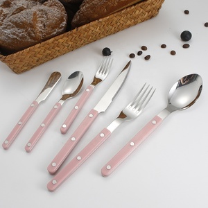 Service de Couverts en Acier Inoxydable de Restaurant avec Manches en Acrylique Effet Marbre <span class=keywords><strong>Bleu</strong></span> Rose Vert - Product Image 4