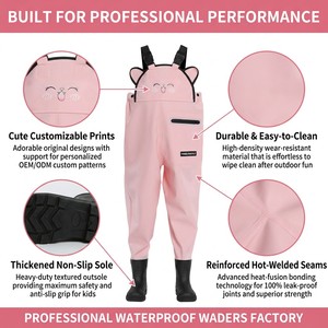 Senshuo Salopette de pêche rose macaron avec oreilles d'animaux 3D, robuste, antidérapante, avec bottes intégrées pour filles - Product Image 3
