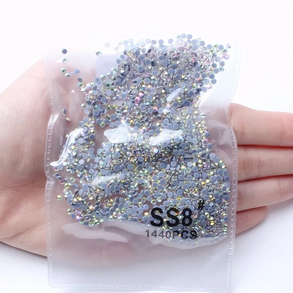 Großhandel SS8 1440PCS Hot Fix Strass Kristall und Kristall AB Flat Back Hot Fix Glas Strass für Eisen auf Kristall Design