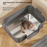 Bac à litière pour chat entièrement fermé et surdimensionné, portable, en acier inoxydable et plastique, avec accessoire anti-éclaboussures et anti-urine