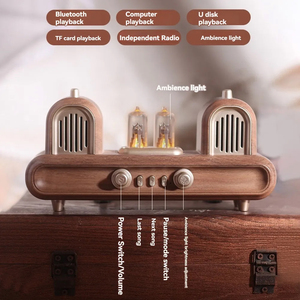Çift Retro BT hoparlör kablosuz 1800mAh şarj edilebilir FM 2 ortam ışıkları ile radyo hoparlör ahşap tahıl BT hoparlör - Product Image 5