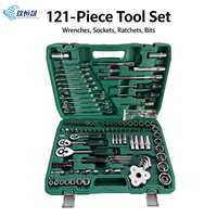 Jeu de clés à douilles à cliquet réversibles 121 pièces 1/4" 3/8" 1/2" en acier CRV, kit d'outils manuels pour réparation automobile, avec coffret de rangement en plastique