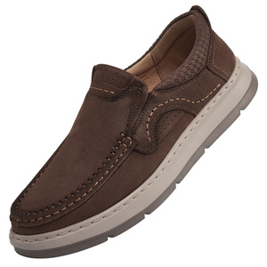 Mocassins pour hommes en cuir véritable à enfiler, bout rond, semelle extérieure en caoutchouc souple, semelle intermédiaire en EVA, toutes saisons - Product Image 4