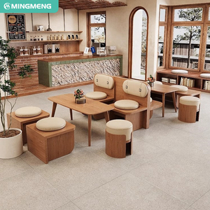 L-Shape Wooden Restaurant Furniture <b>Set</b> with High-Density Foam Cushions Modern Minimalist <b>Dining</b> Table and Stools for Cafe - Product Image 4