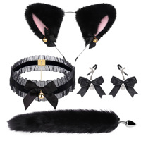 Kit de bondage cosplay 4 pièces très populaire : Collier en dentelle, queue de renard, plug anal, bandeau oreilles de chat, pinces à tétons, jouets SM pour adultes