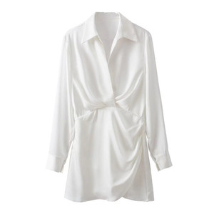 Vestidos Cortos Cruzados <span class=keywords><strong>de</strong></span> Satén Rosa RNSHANGER para Mujer, <span class=keywords><strong>Vestido</strong></span> Blanco Mini <span class=keywords><strong>de</strong></span> Manga Larga, Vestidos <span class=keywords><strong>de</strong></span> Fiesta Elegantes <span class=keywords><strong>de</strong></span> Moda para Mujer - Product Image 3