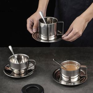 Stainless Steel Coffee <b>Cup</b> 200ml <b>Espresso</b> <b>Cup</b> Milk <b>Cup</b> with Saucer and Spoon Suitable for bar Cafe - Product Image 6