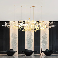 Lustre personnalisé en forme de feuille de Ginkgo, grande taille, en céramique, luminaire suspendu de luxe pour hall d'hôtel, réception, salle
