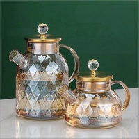 Bouilloires à thé en verre borosilicate à motif diamant de 1000 à 1800 ml, 1000 ml, 1500 ml, 1800 ml, pichet à eau résistant à la chaleur avec couvercle et poignée