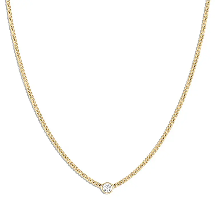 Gold Plated 925 Sterling Silver Diamond Bezel 18k Gold Chain Necklace Jewelry