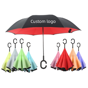 Paraguas inverso invertido a prueba de lluvia doble capa en forma de C paraguas con mango parasol a prueba de viento impreso logotipo personalizado sombrilla - Product Image 1