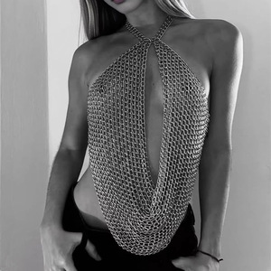 Top Halter de Cadena de Aluminio Hecho a Mano para Mujer, Estilo Medieval, con Capas Plateadas, para Festivales y Fiestas Rave, Novedad 2026 - Product Image 1