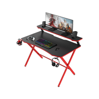 Table de jeu ergonomique à double étage pour ordinateur Bureau de jeu E-sports avec support pour moniteur Bureau de jeu rouge avec étagère