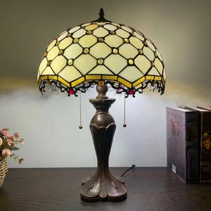 LongHuiJing 16 Inch Stained Glass Desk Lamp Jewel Tiffany Mahogany Bronze Table Lamp - Product Image 1