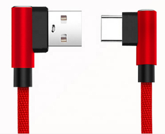 Braided 90 Degree USB to Type C Elbow Charger and Data Sync Dual L Shape USB C Cable