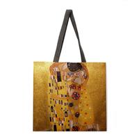 Sac de courses réutilisable, fourre-tout pour loisirs, peinture à l'huile dorée, pour extérieur, plage et loisirs, nouvelle collection