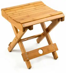 Asiento de ducha pequeño de bambú, taburete de ducha pequeño plegable para patas de afeitado, de pie indio de 12,2 "de altura