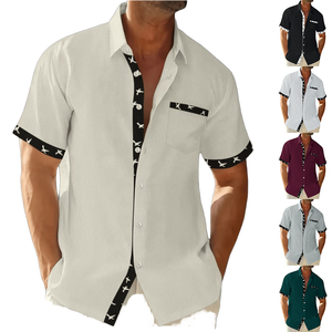 Chemise décontractée pour homme en coton imprimé de haute qualité, coupe ajustée, simple boutonnage, manches courtes pour l'été - Product Image 1
