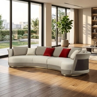 Canapé Courbé de Luxe pour Salon de Villa, Ensemble de Meubles Blancs, Canapé en Cuir Multiplace pour Réception, Canapé en Forme de C