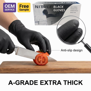Gants jetables noirs personnalisés, taille moyenne, imperméables, pour cuisine, restaurant, livraison à emporter, gants de travail économiques pour la sécurité alimentaire - Product Image 1
